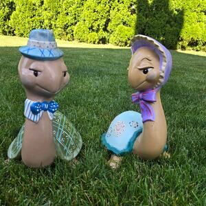 Vtg Artisan Painted Ceramic Turtle Couple Yard Art Indoor/Outdoor Super Fun 15"